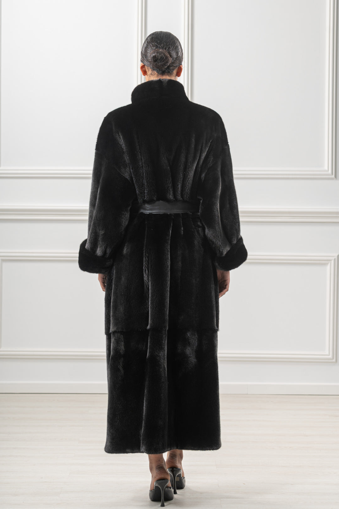 Chic Black Velvet Mink fur coat by manzari for a bold statement