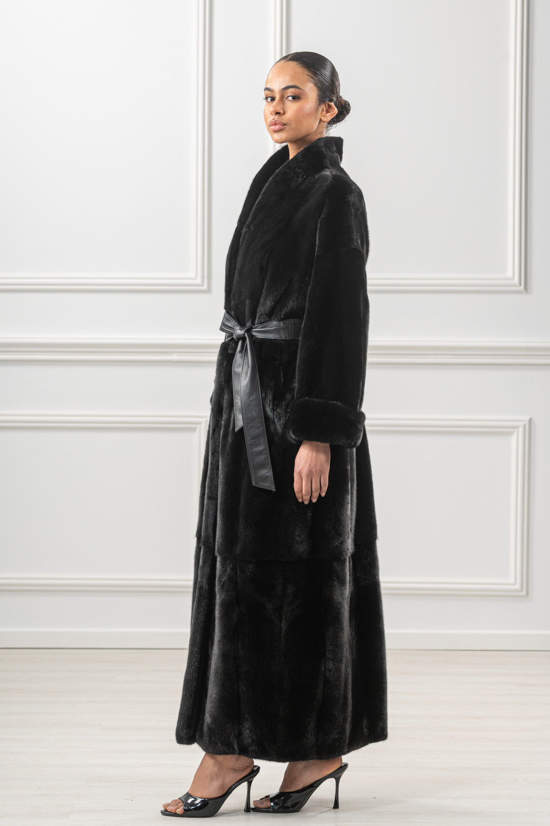 Manzari Black Velvet Mink fur coat with a modern touch