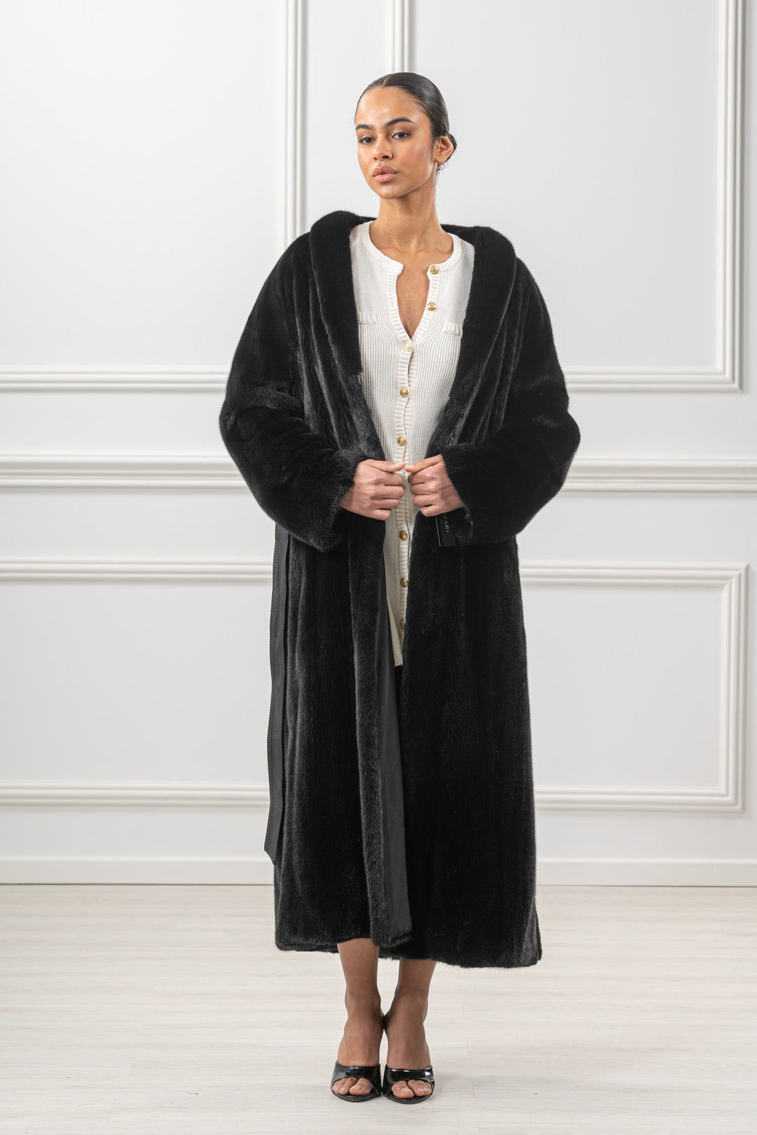 Chic Black Mink fur coat by manzari for a bold statement
