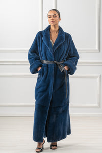 Model wearing a Blue Sky Mink fur coat