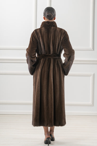 Model wearing a manzari mink fur coat