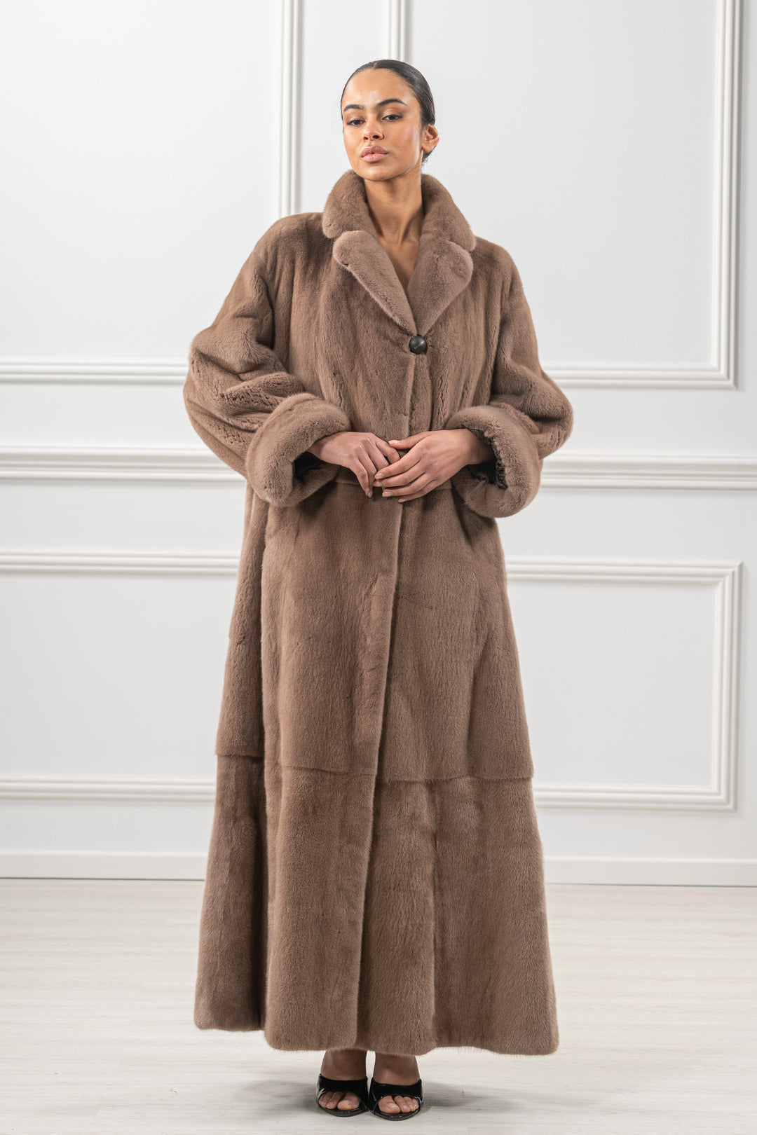 Exclusive Taupe Mink fur coat by manzari