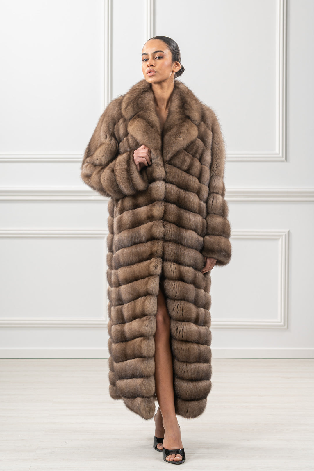 Premium Platinum Russian sable fur coat for winter fashion