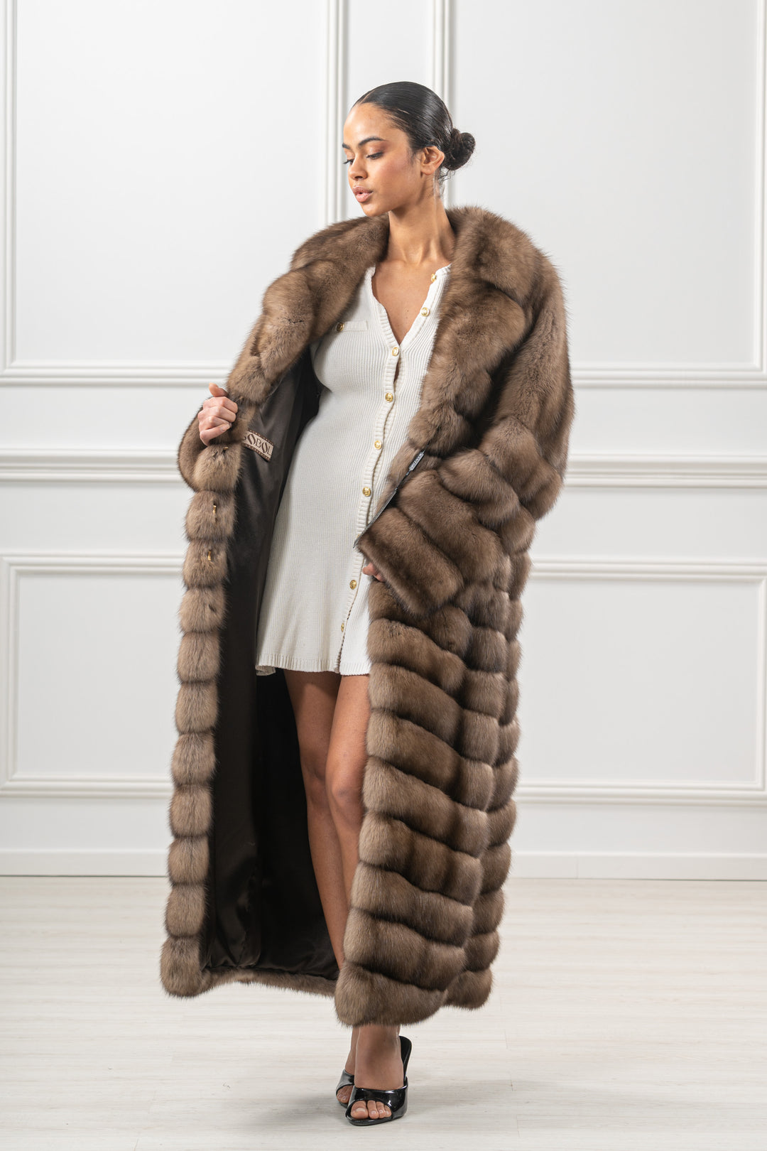 Sophisticated Platinum Russian sable fur coat for special occasions