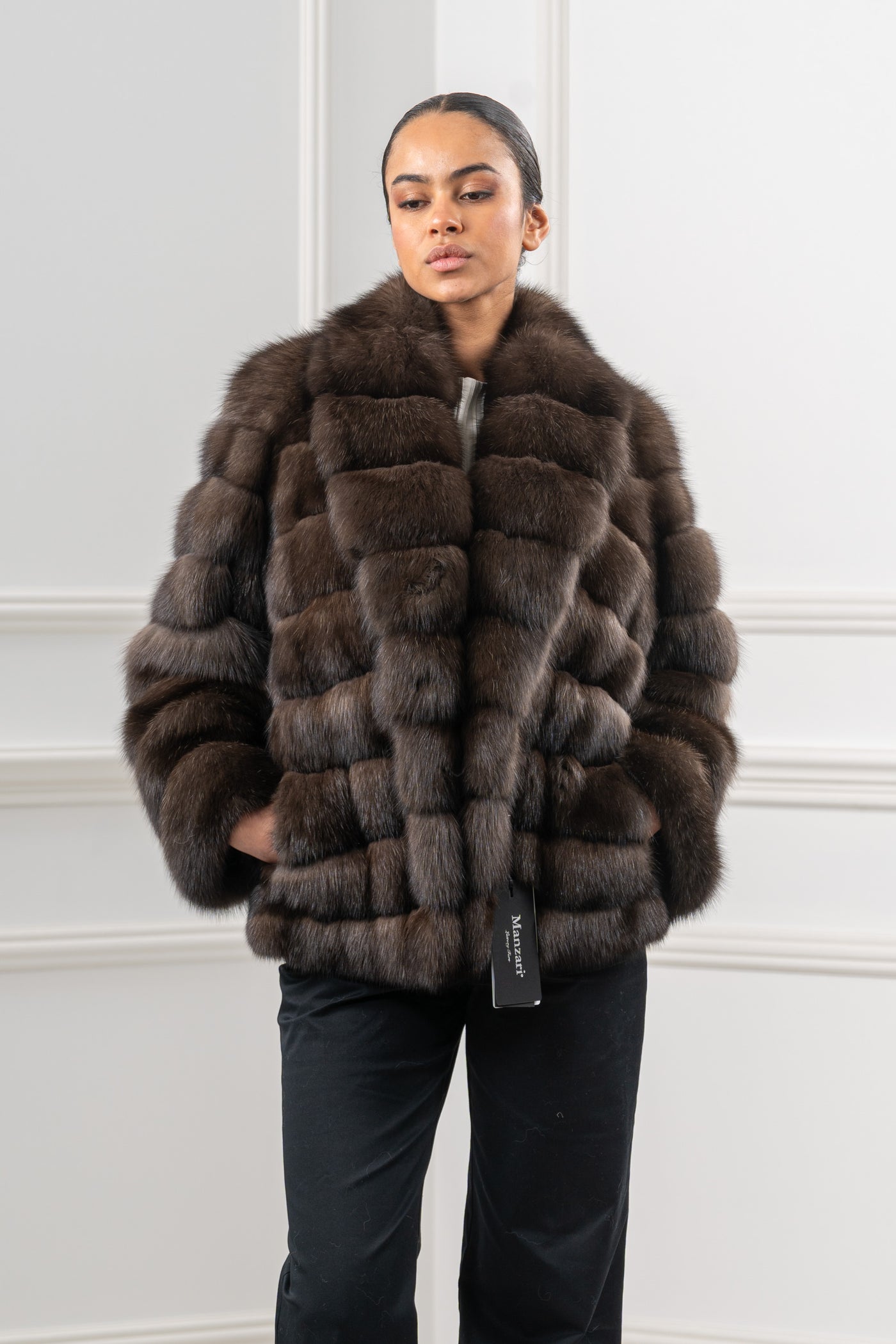 Luxurious manzari sable fur coat on display