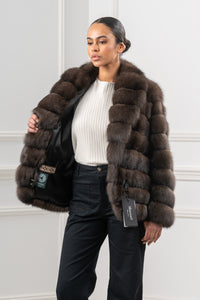 Luxurious Carbonio Russian sable fur coat on display