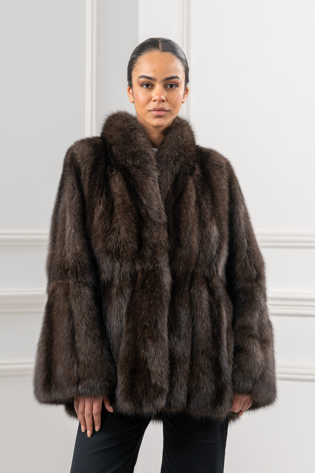 Luxurious manzari sable fur coat on display