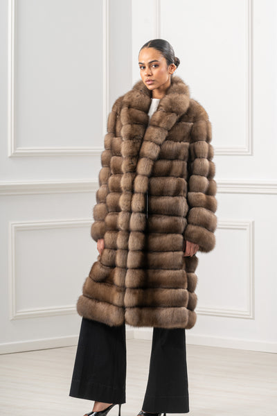 Model wearing a manzari russian sable fur coat by manzari