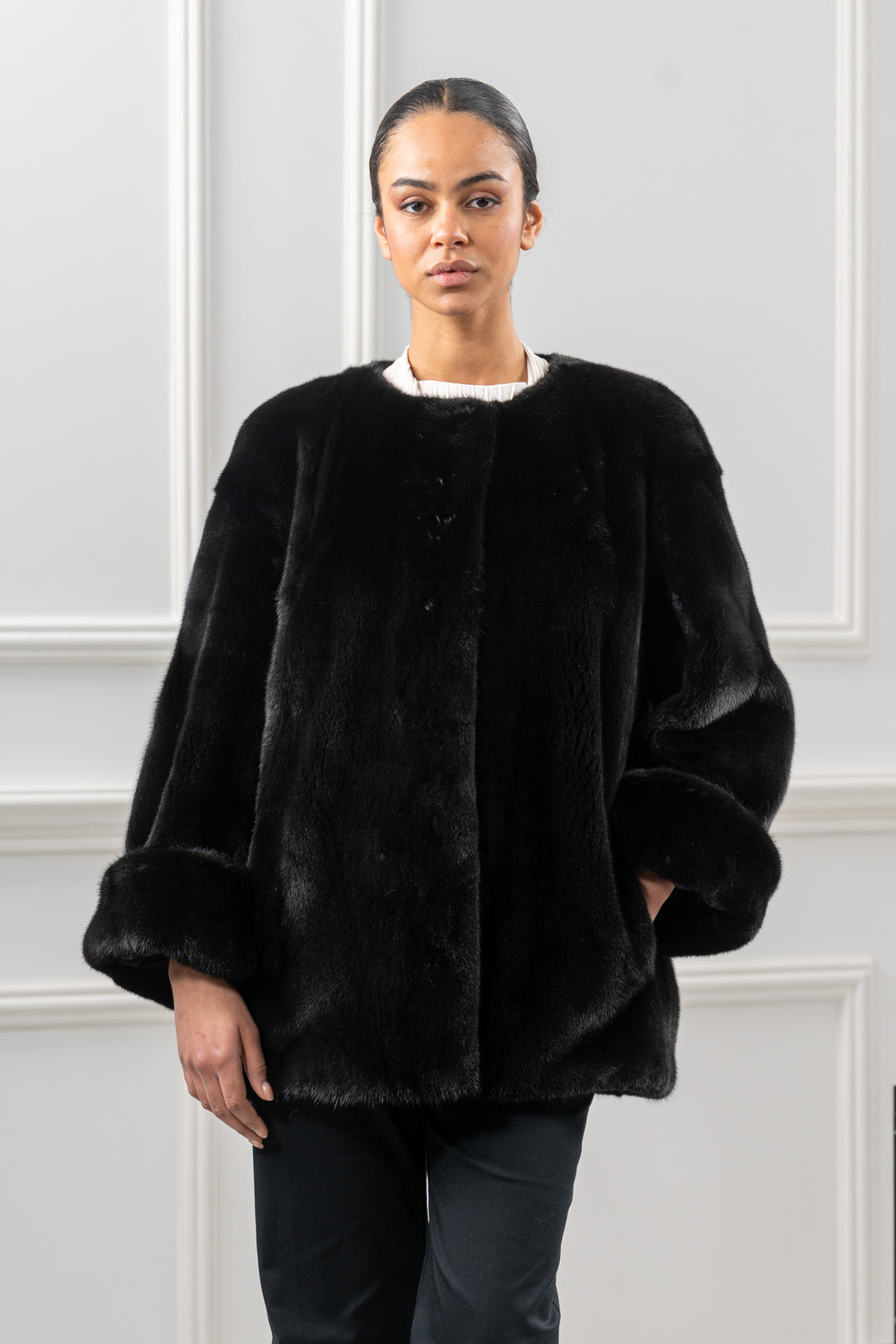 Manzari Black Mink fur coat for timeless elegance