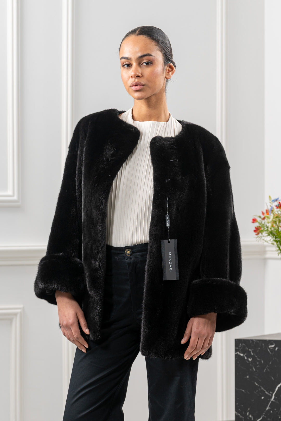 Manzari Black Mink fur coat for timeless elegance