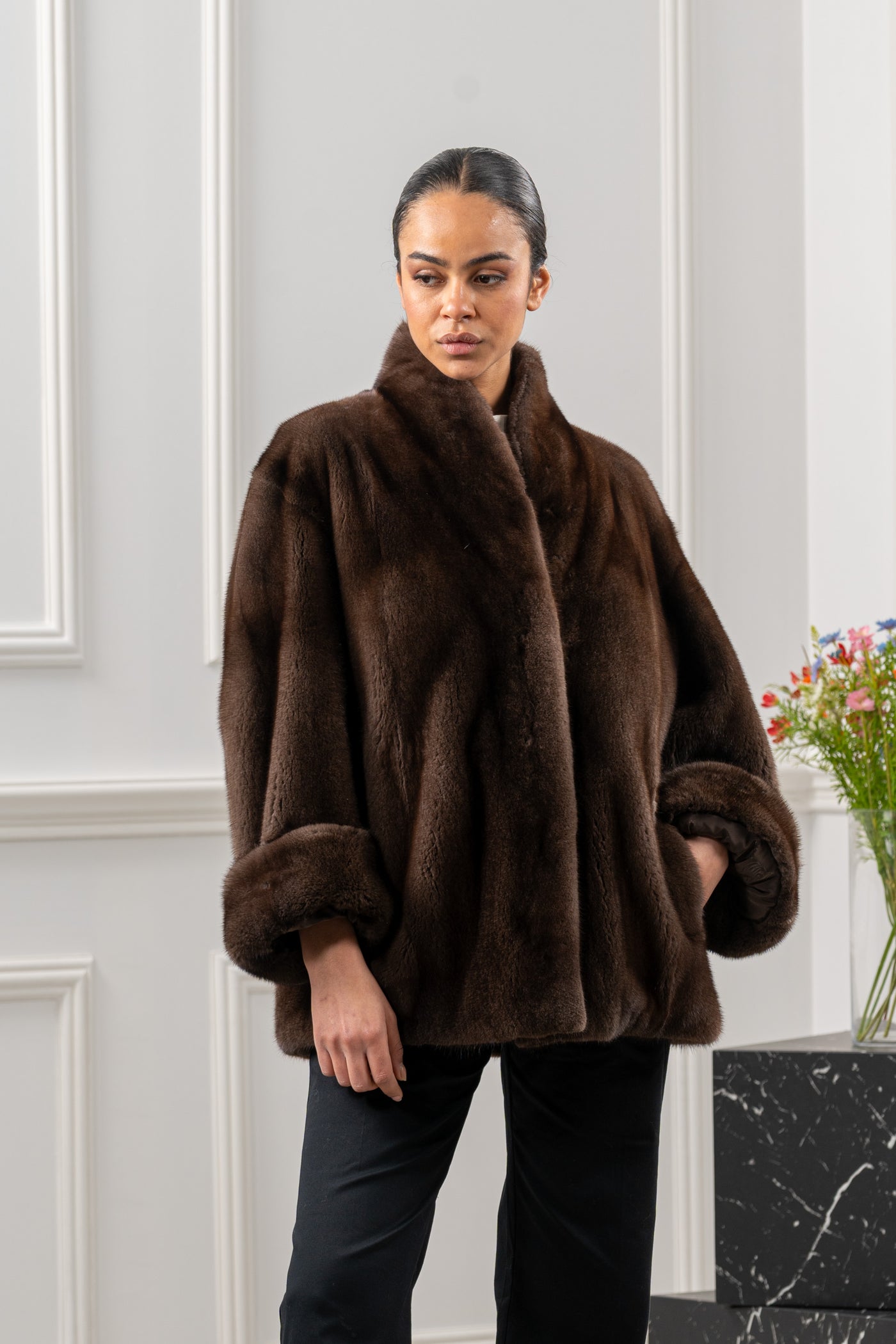 model wearing mink fur