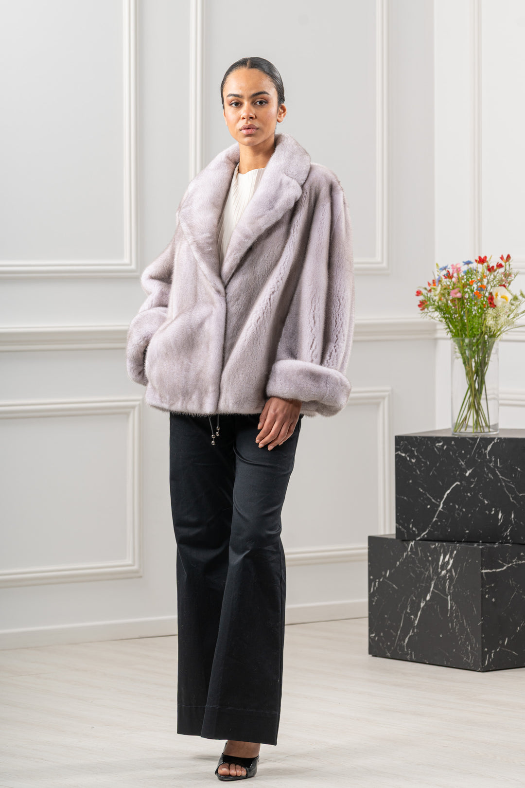 Chic Silver Blue Mink fur coat by manzari for a bold statement