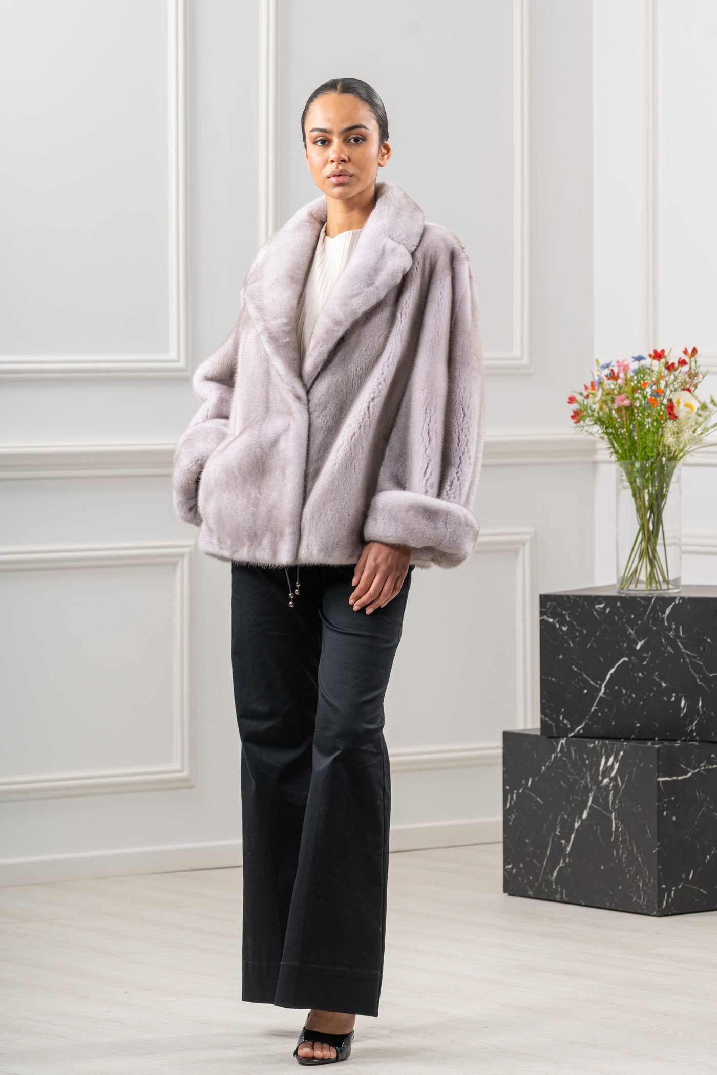 model wearing mink fur