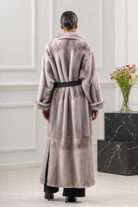 Model wearing a Silver Blue Mink fur coat