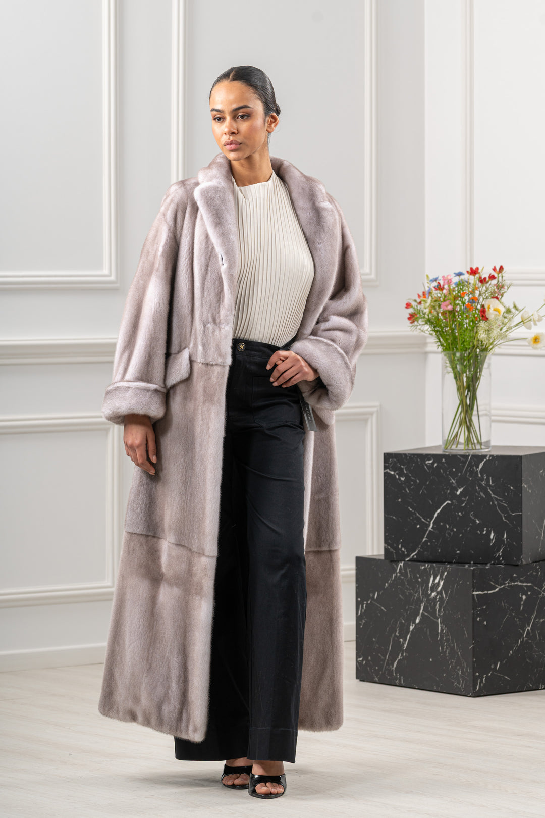High-quality Silver Blue Mink fur coat for luxury lovers