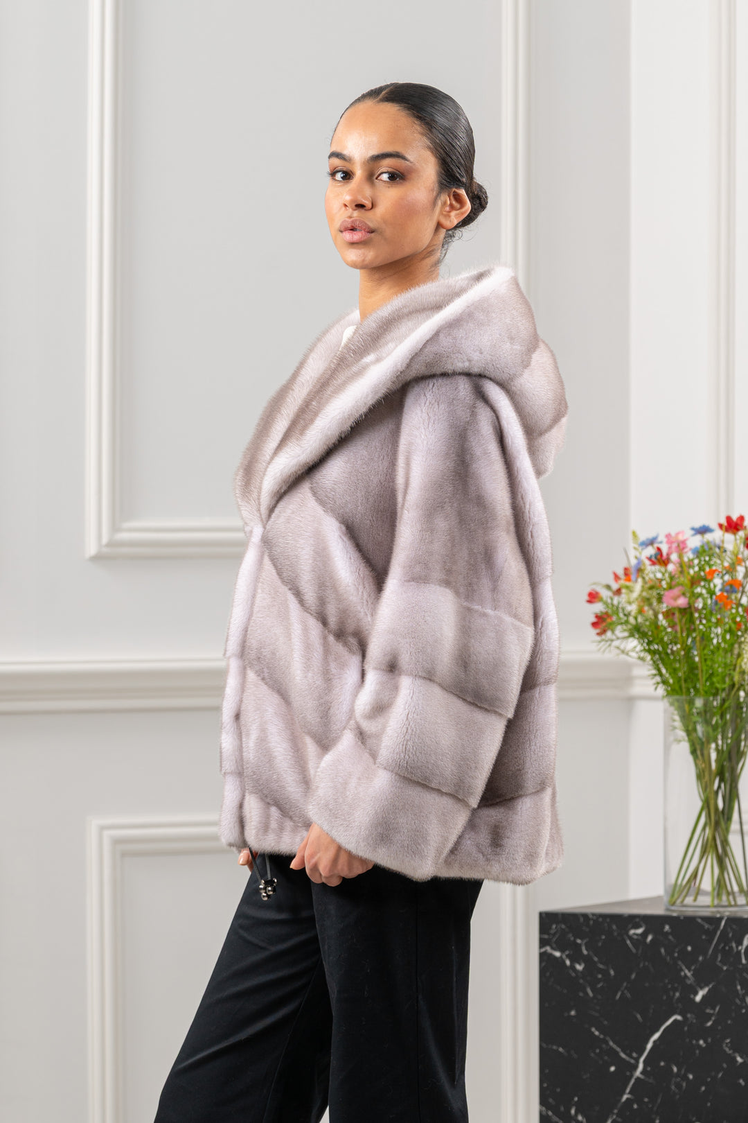 Manzari Silver Blue Mink fur coat for a timeless appeal