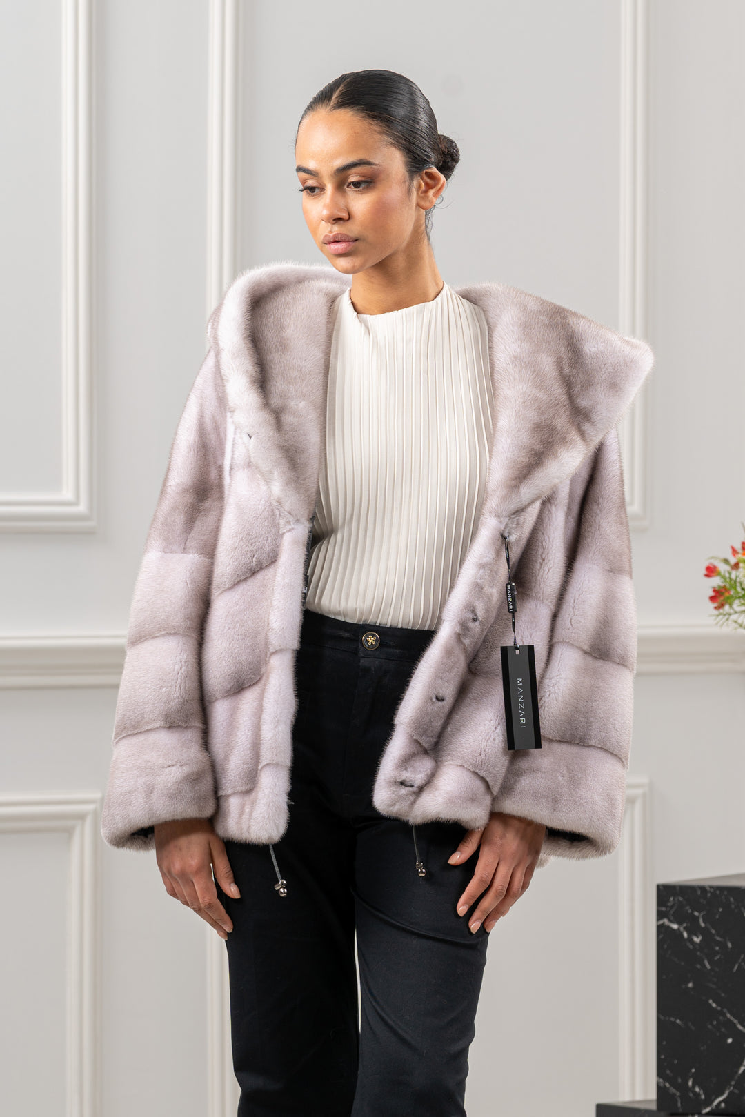 Chic Silver Blue Mink fur coat by manzari for a bold statement