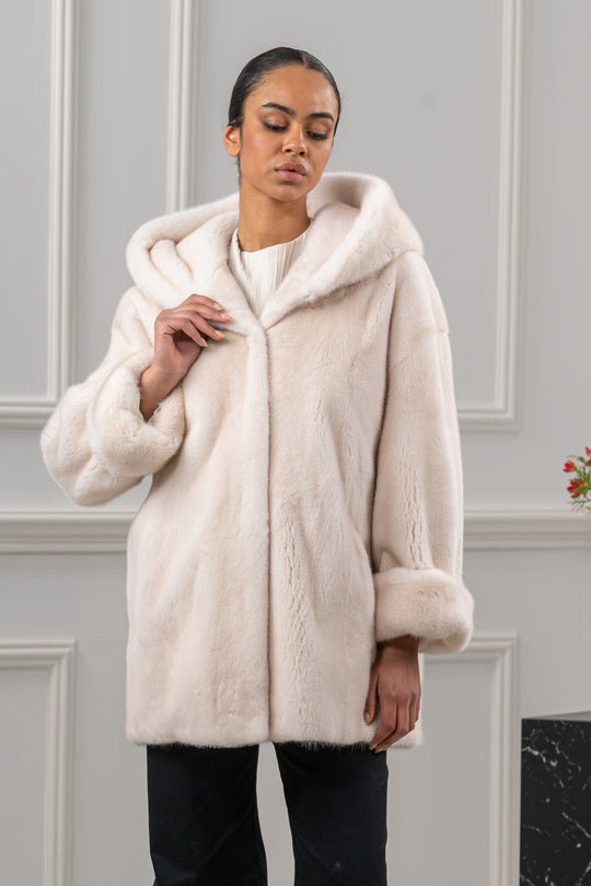 Pearl Mink Fur Short Jacket with Hood - Women's Velvet Short