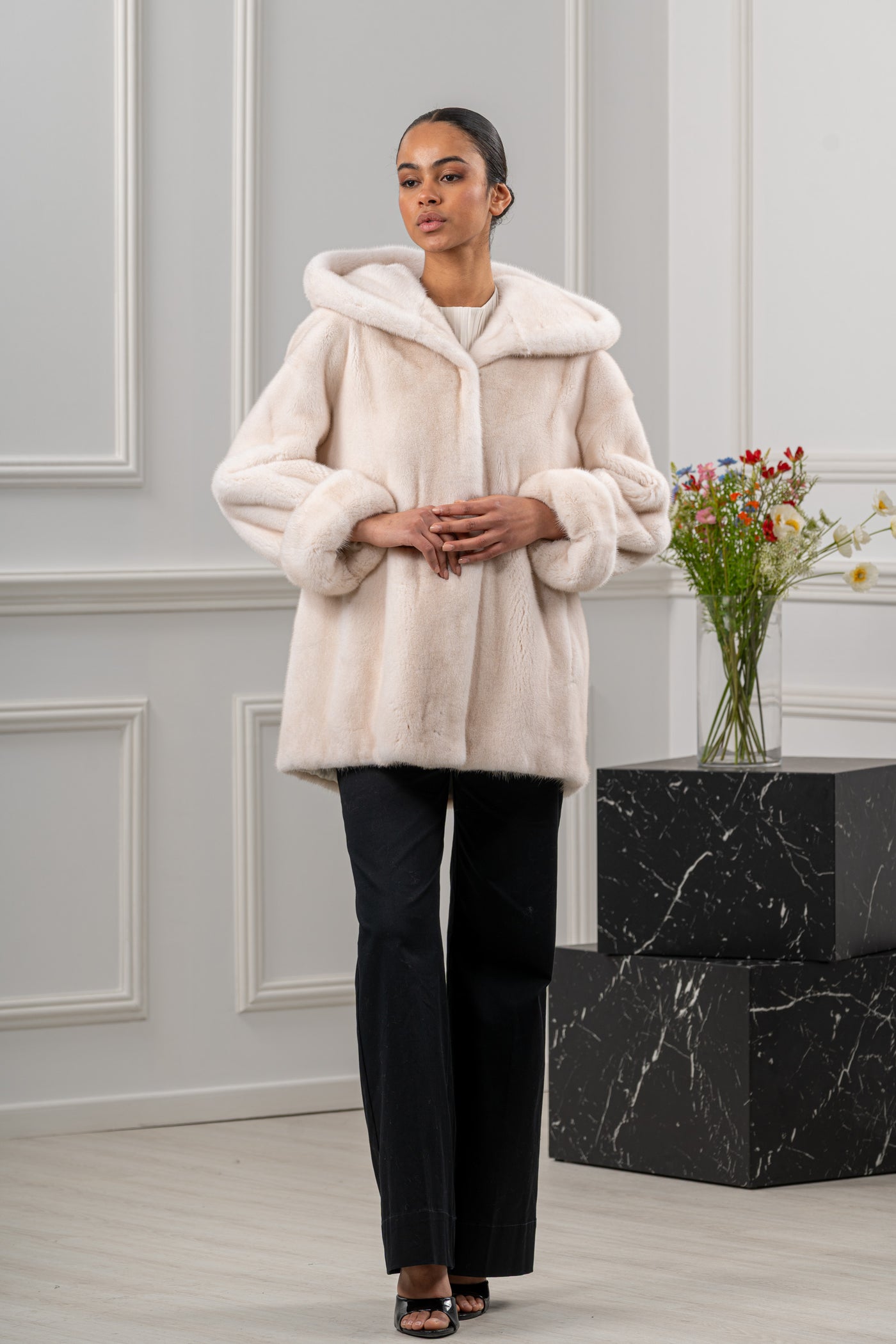 model wearing mink fur