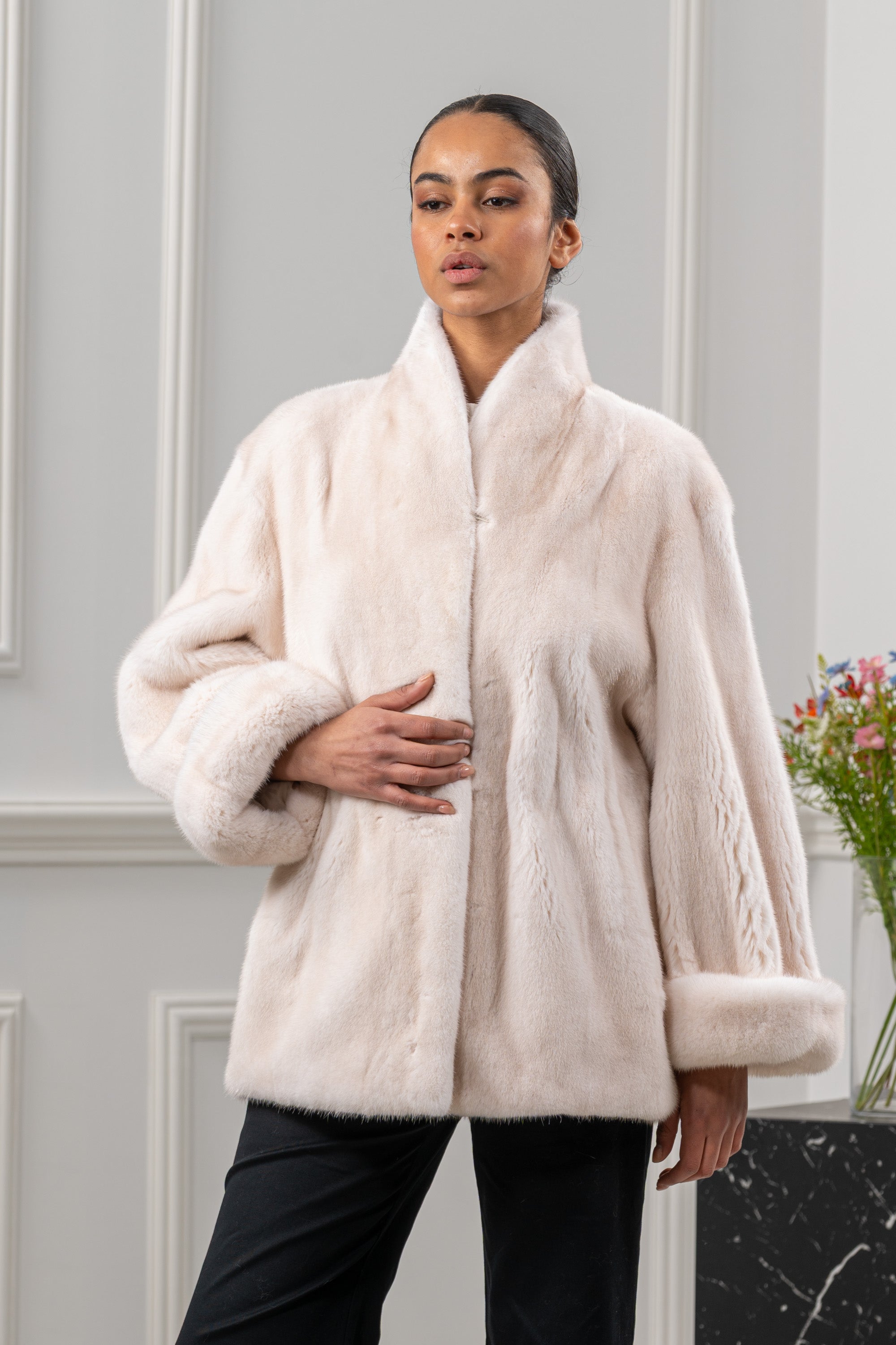 Pearl Mink Fur Short Jacket - Women's Velvet Short Jacket L/O