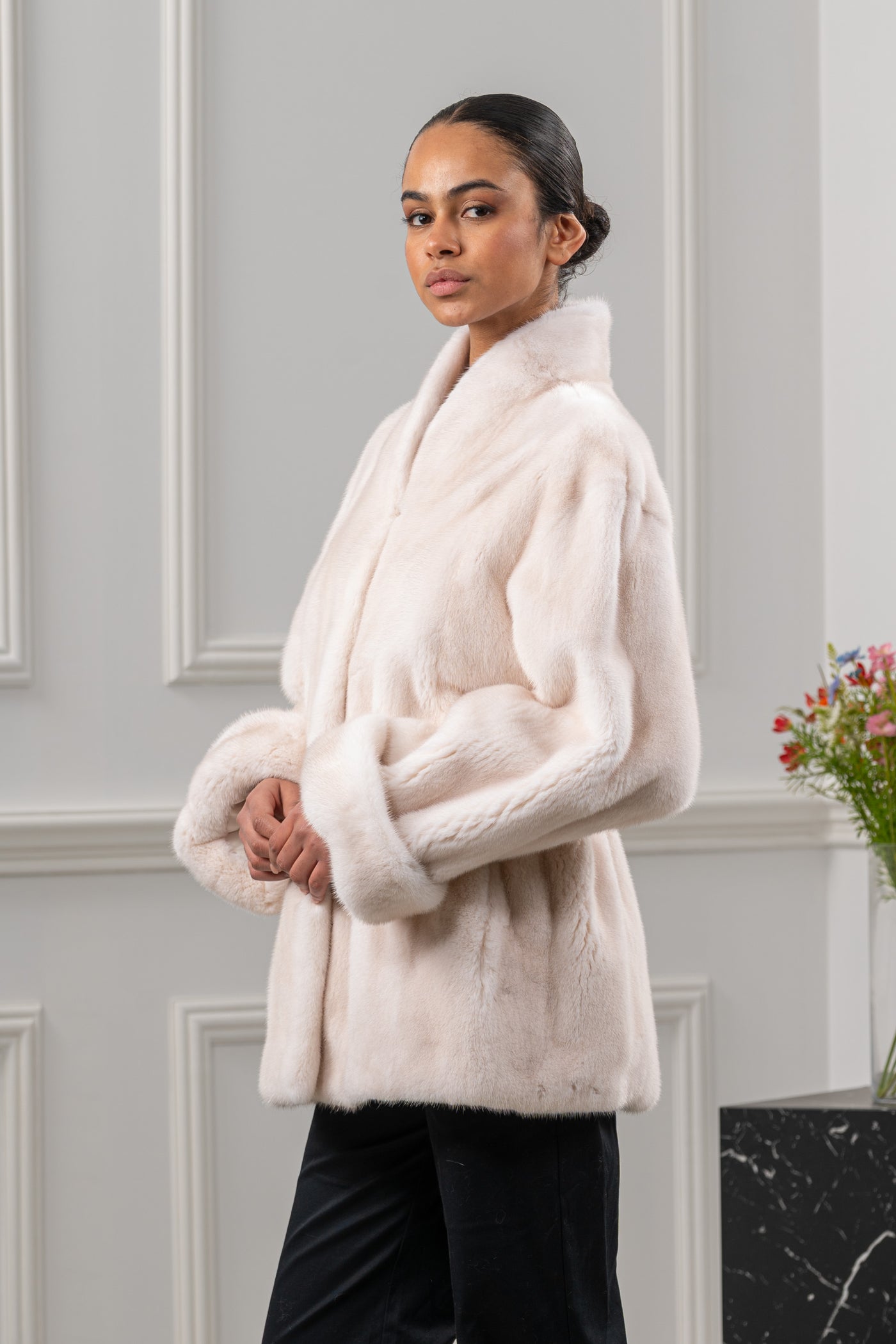 model wearing mink fur