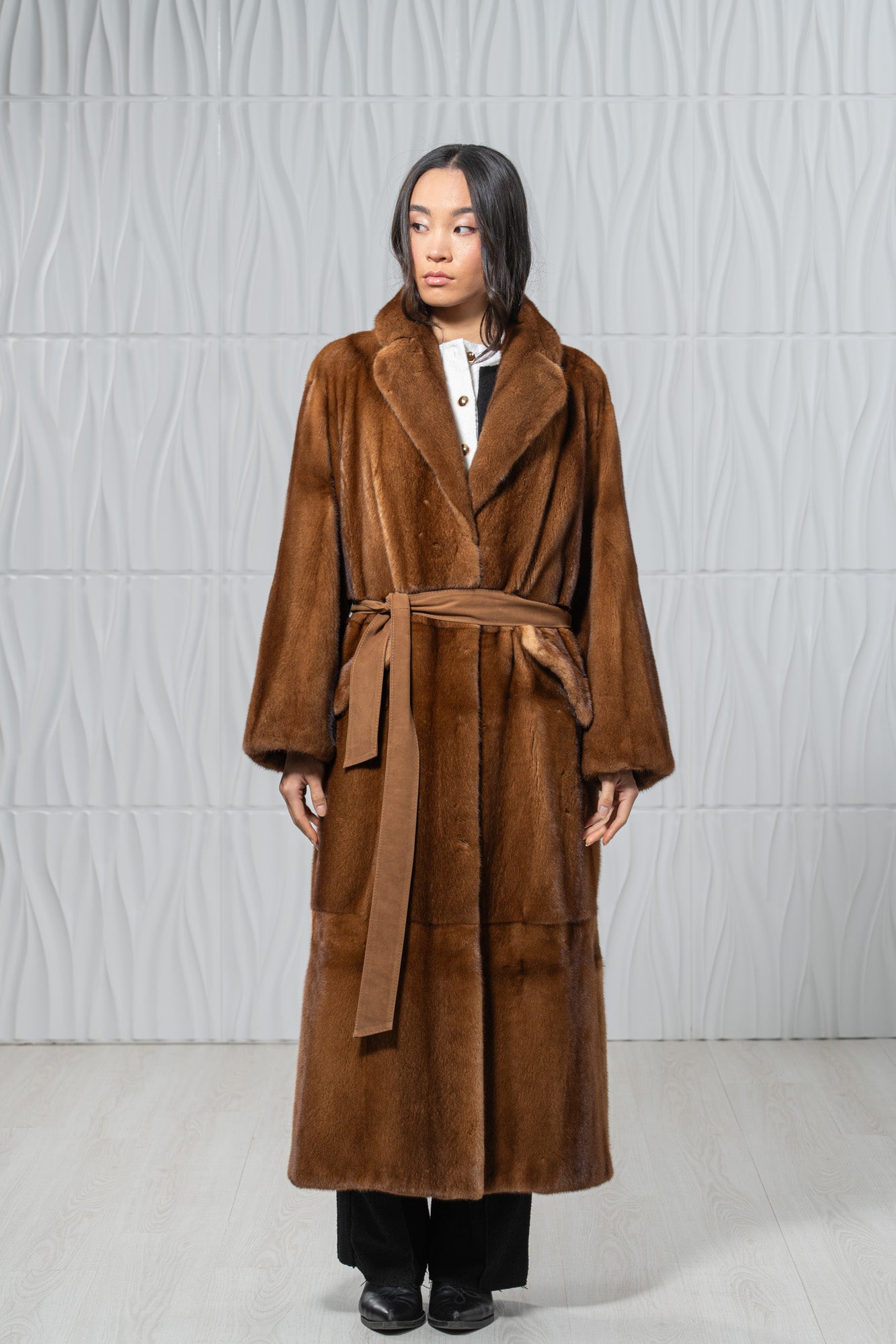 Gold Mink Fur Coat - Women's Velvet Coat S/S 19M752Γ305