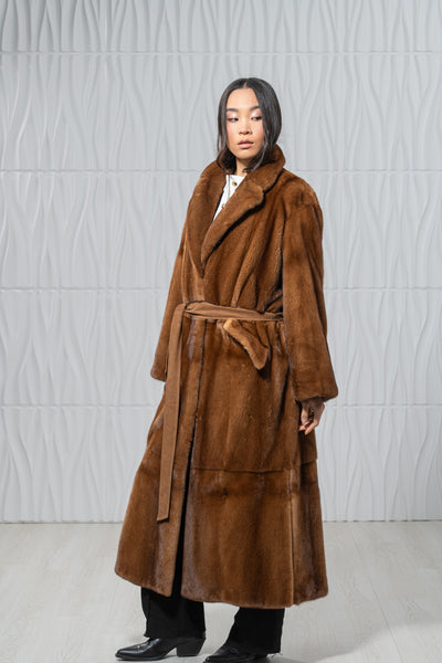 Gold Mink Fur Coat - Women's Velvet Coat S/S 19M752Γ305