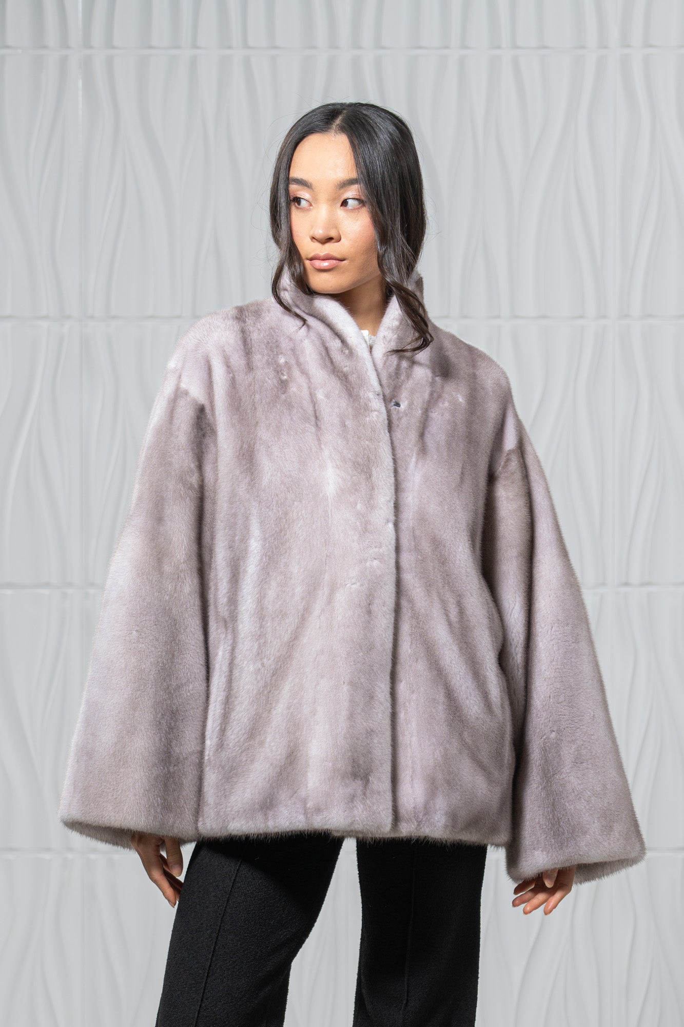 Silver Blue Mink Fur Short Jacket - Women's Velvet Short Jacket L/O 24M4133