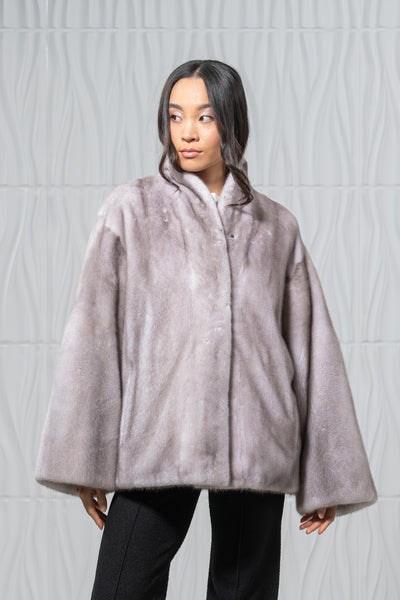 Silver Blue Mink Fur Short Jacket - Women's Velvet Short Jacket L/O 24M4133