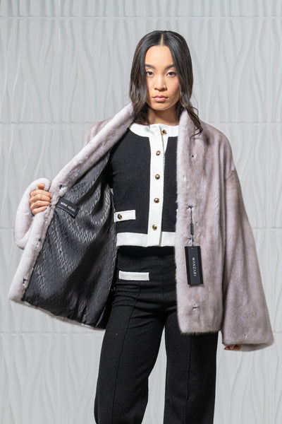 Silver Blue Mink Fur Short Jacket - Women's Velvet Short Jacket L/O 24M4133