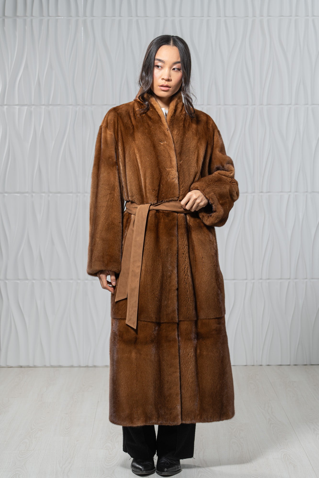 Gold Mink Fur Coat - Women's Velvet Coat S/S 24M4133