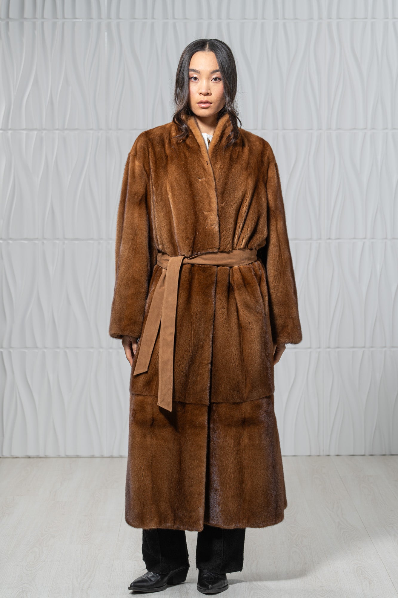 Gold Mink Fur Coat - Women's Velvet Coat S/S 24M4133