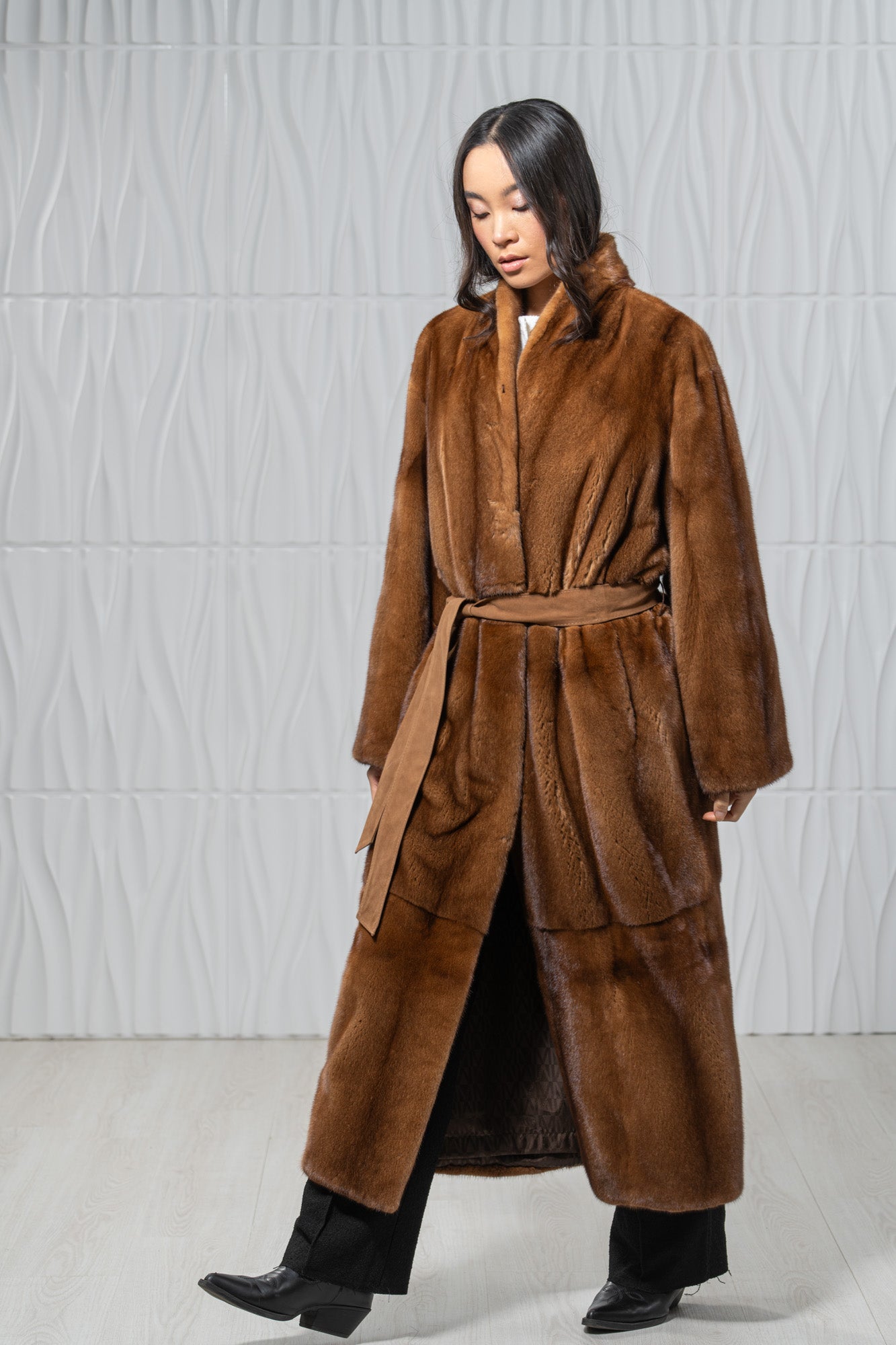 Gold Mink Fur Coat - Women's Velvet Coat S/S 24M4133