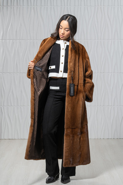 Gold Mink Fur Coat - Women's Velvet Coat S/S 24M4133