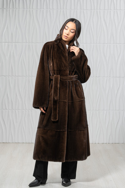 Brown Mink Fur Coat - Women's Velvet Coat S/S 22M7950