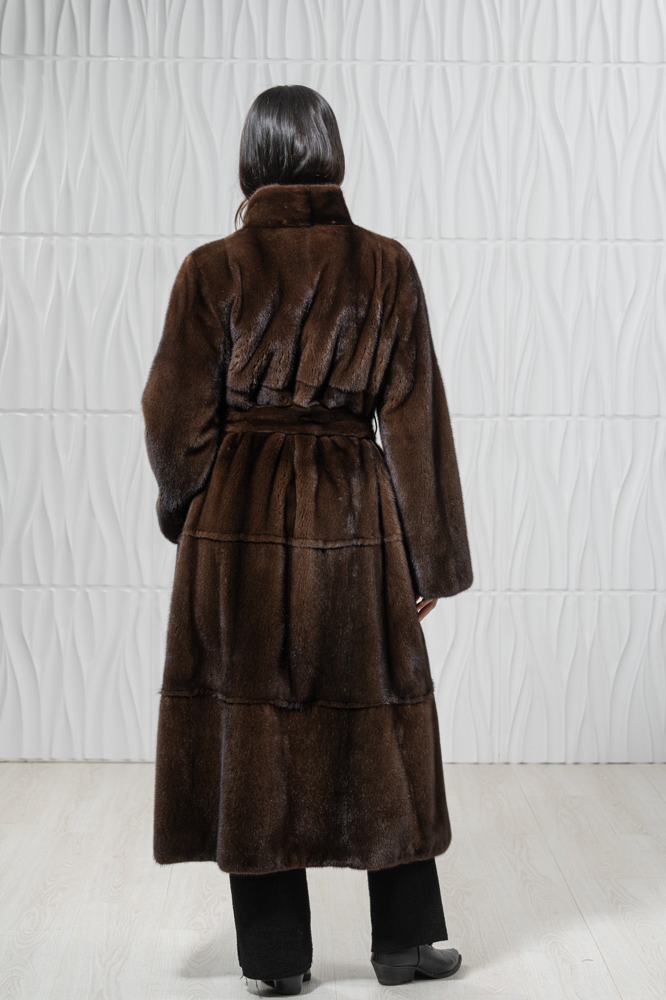 Brown Mink Fur Coat - Women's Velvet Coat S/S 22M7950