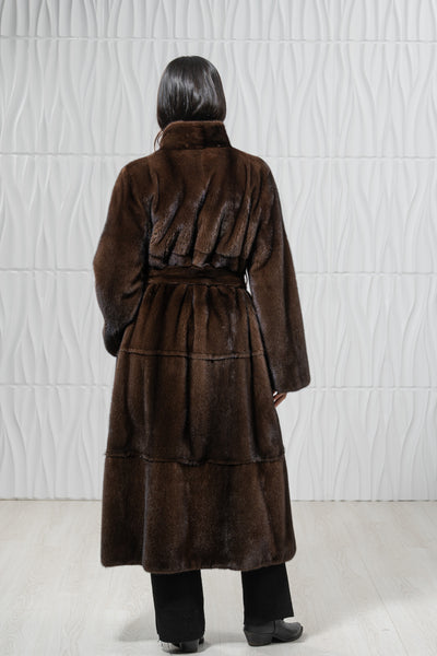 Brown Mink Fur Coat - Women's Velvet Coat S/S 22M7950