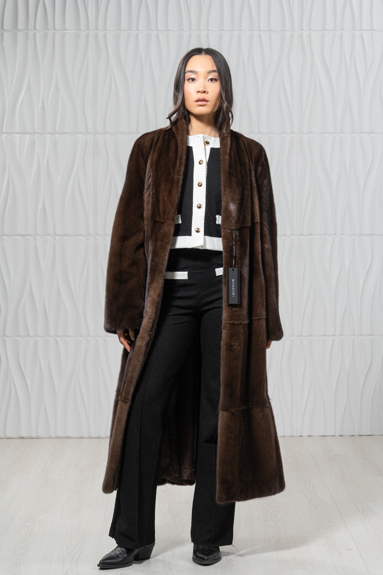 Brown Mink Fur Coat - Women's Velvet Coat S/S 22M7950