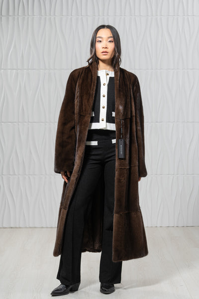 Brown Mink Fur Coat - Women's Velvet Coat S/S 22M7950