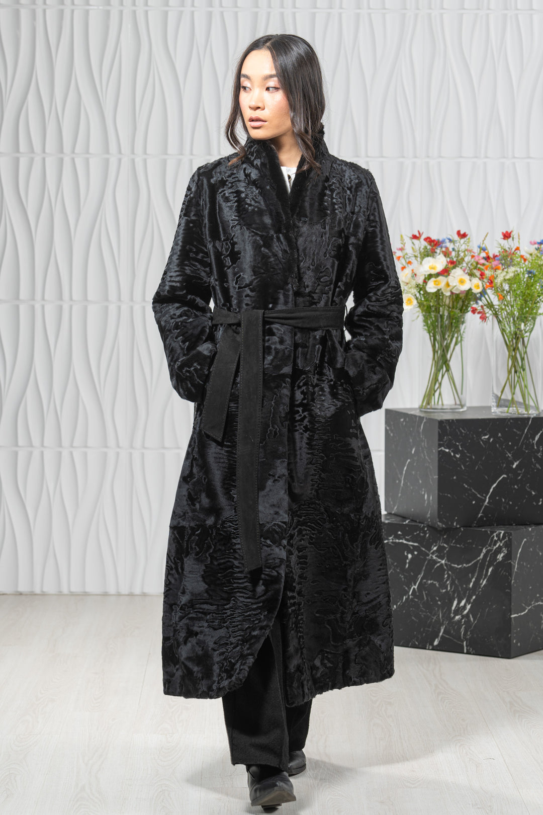 Swakara Skin Black Long Hair Coat S/S 22M7950