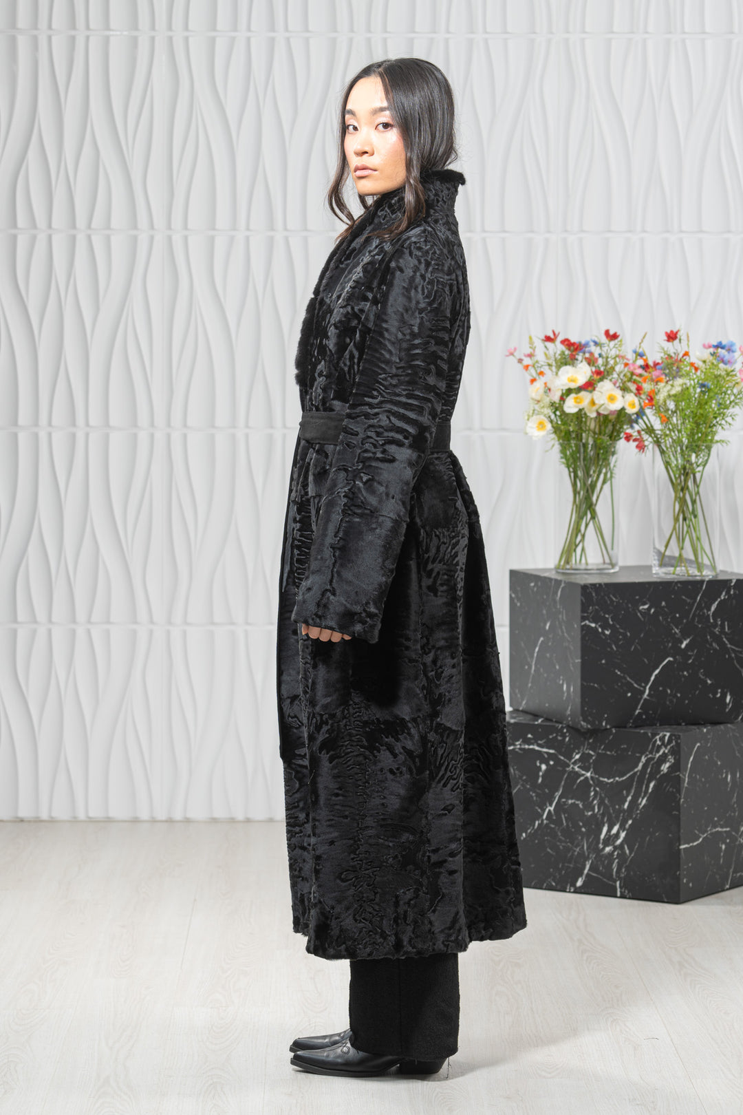 Swakara Skin Black Long Hair Coat S/S 22M7950