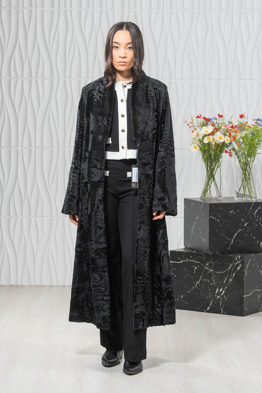 Swakara Skin Black Long Hair Coat S/S 22M7950