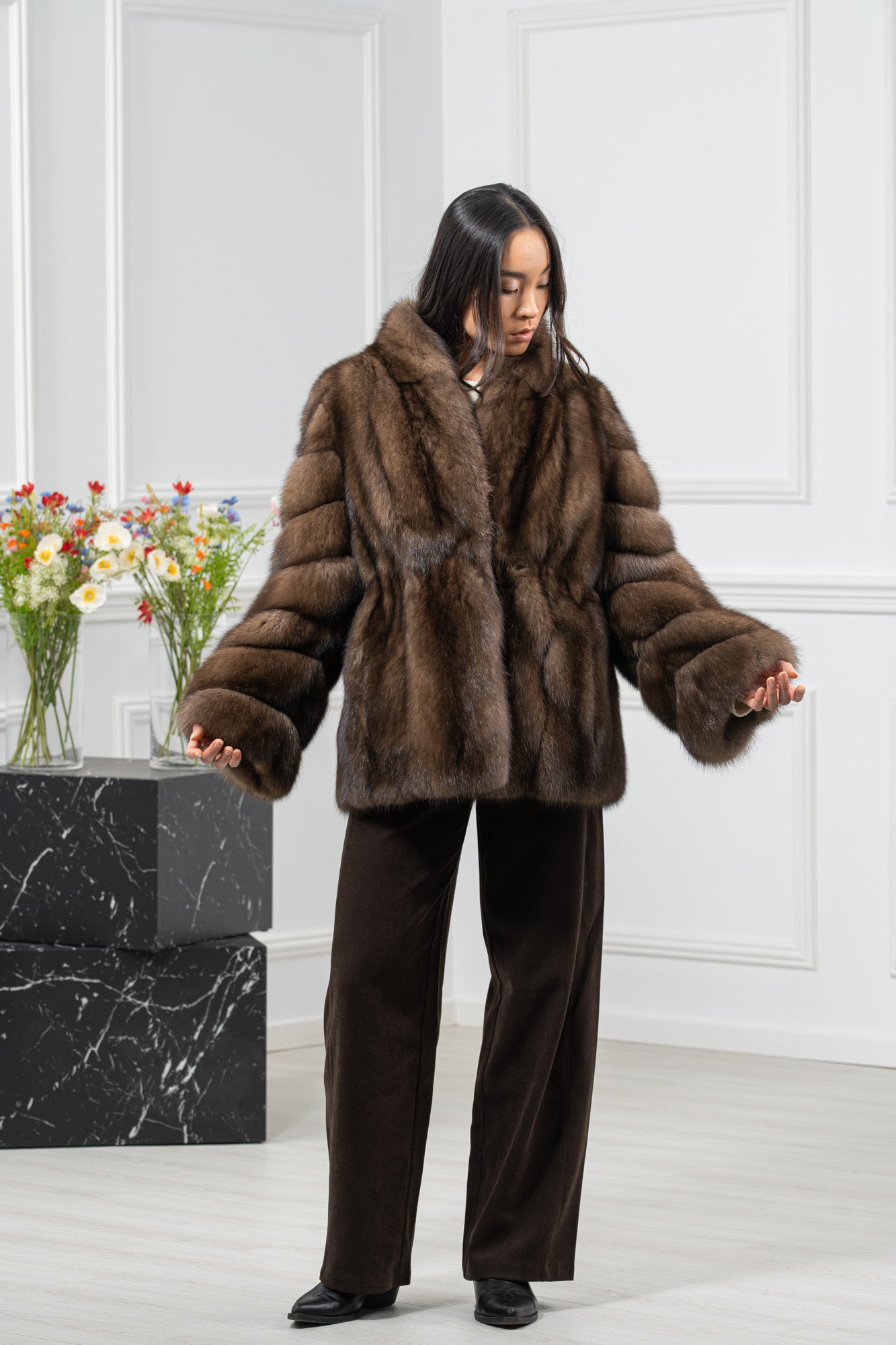 Russian Sable Platinum Skin Natural Long Hair Short Jacket L1,7 S