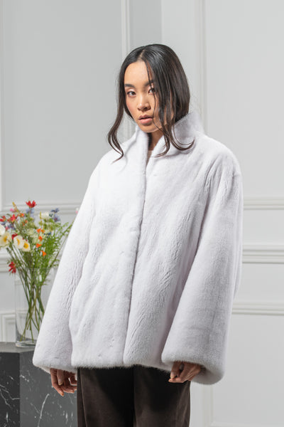 White Mink Fur Short Jacket - Women's Velvet Short Jacket L/O 24M4133