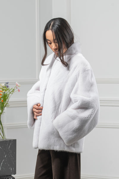 White Mink Fur Short Jacket - Women's Velvet Short Jacket L/O 24M4133