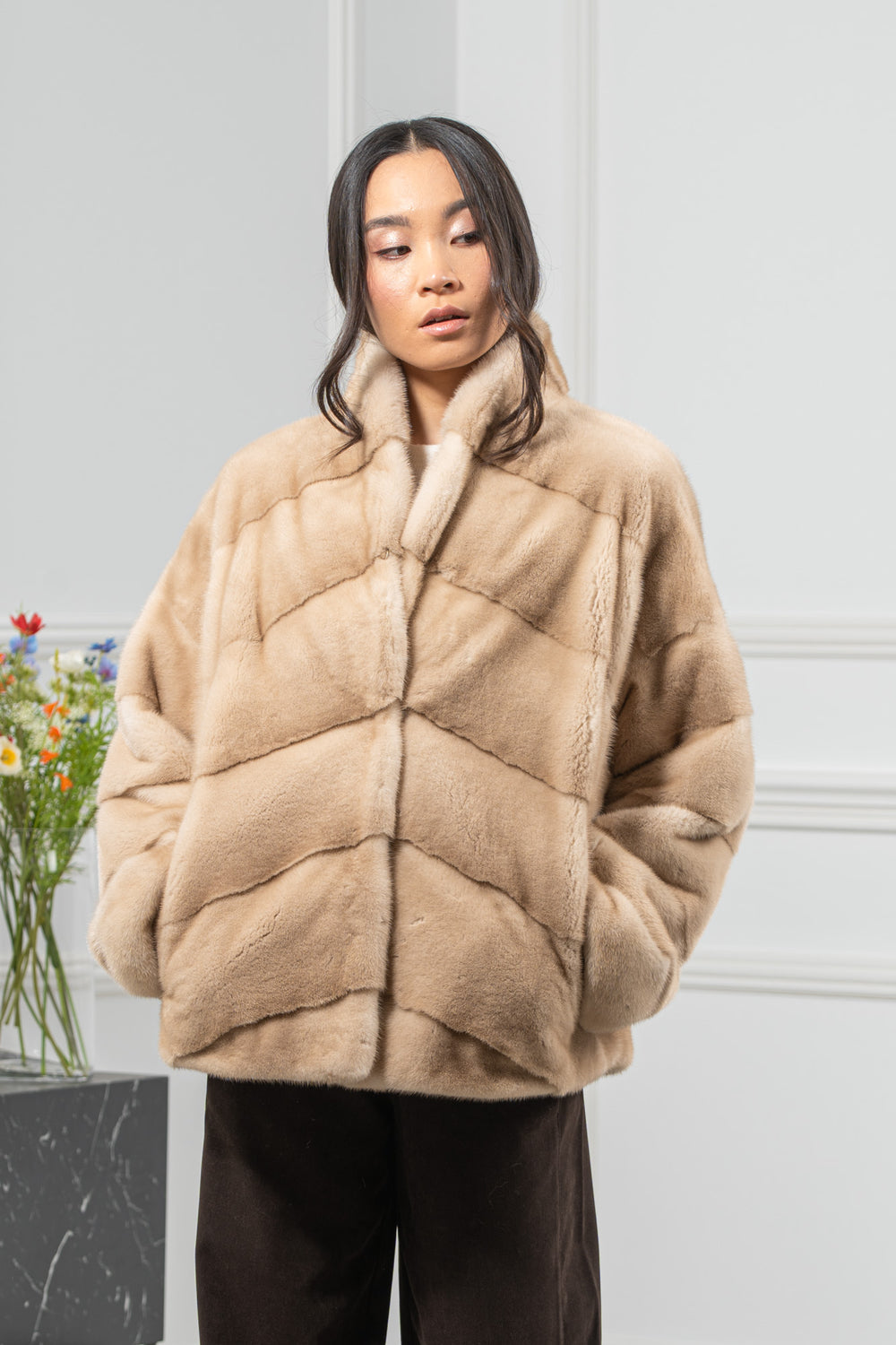 Sapphire Mink Fur Short Jacket - Women's Velvet Short Jacket A/K