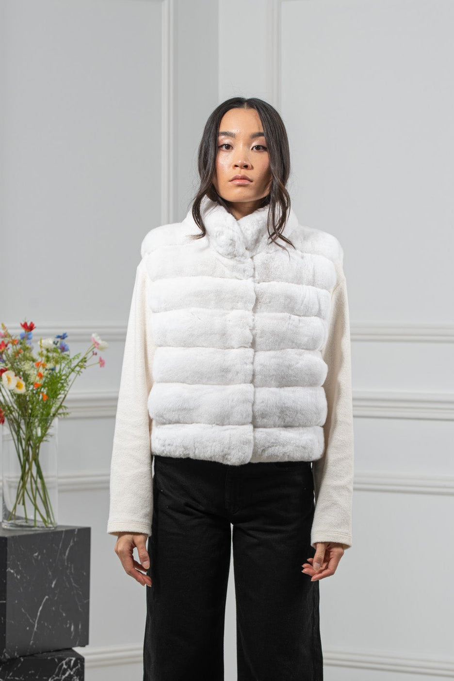 Chinchilla Skin Snow White Long Hair Short Vest L1,5 P/K 23Mv4V