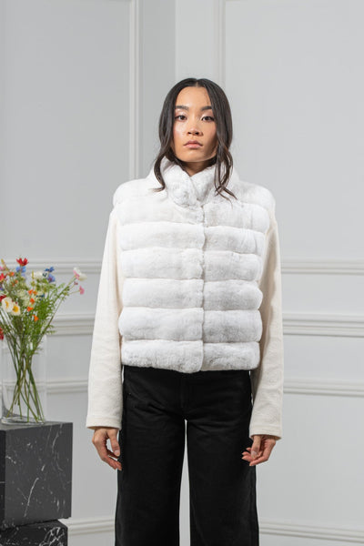 Chinchilla Skin Snow White Long Hair Short Vest L1,5 P/K 23Mv4V