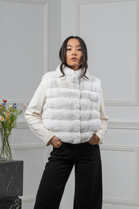 Chinchilla Skin Snow White Long Hair Short Vest L1,5 P/K 23Mv4V