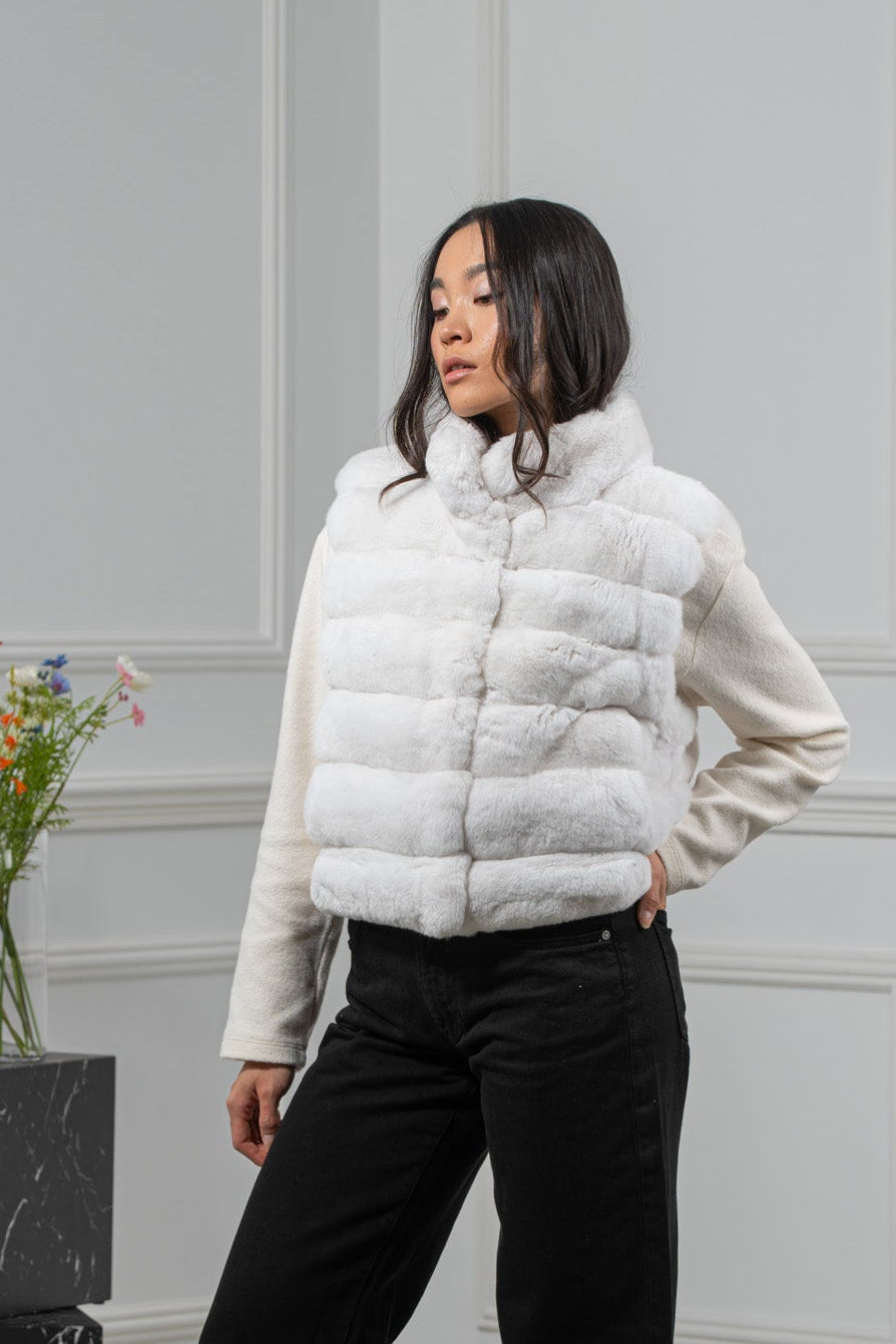 Chinchilla Skin Snow White Long Hair Short Vest L1,5 P/K 23Mv4V